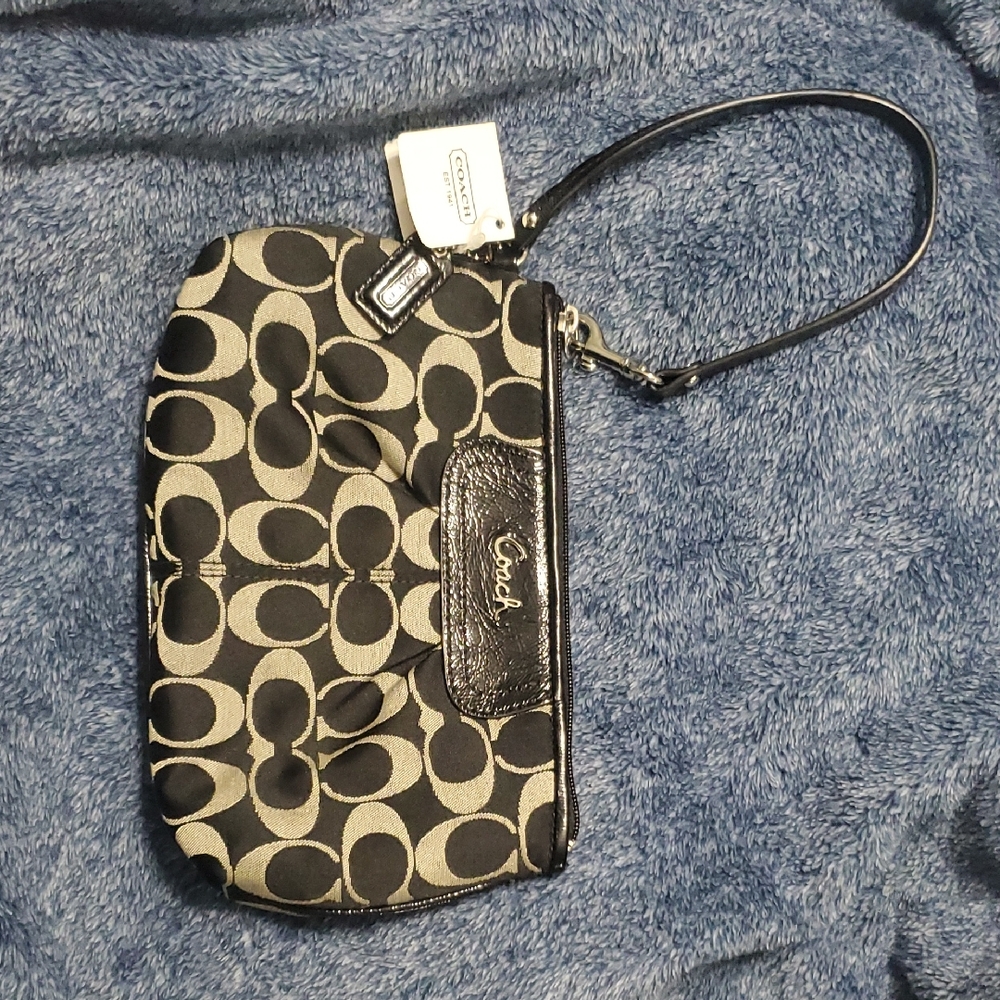 Coach Black and Beige Signature C Wristlet